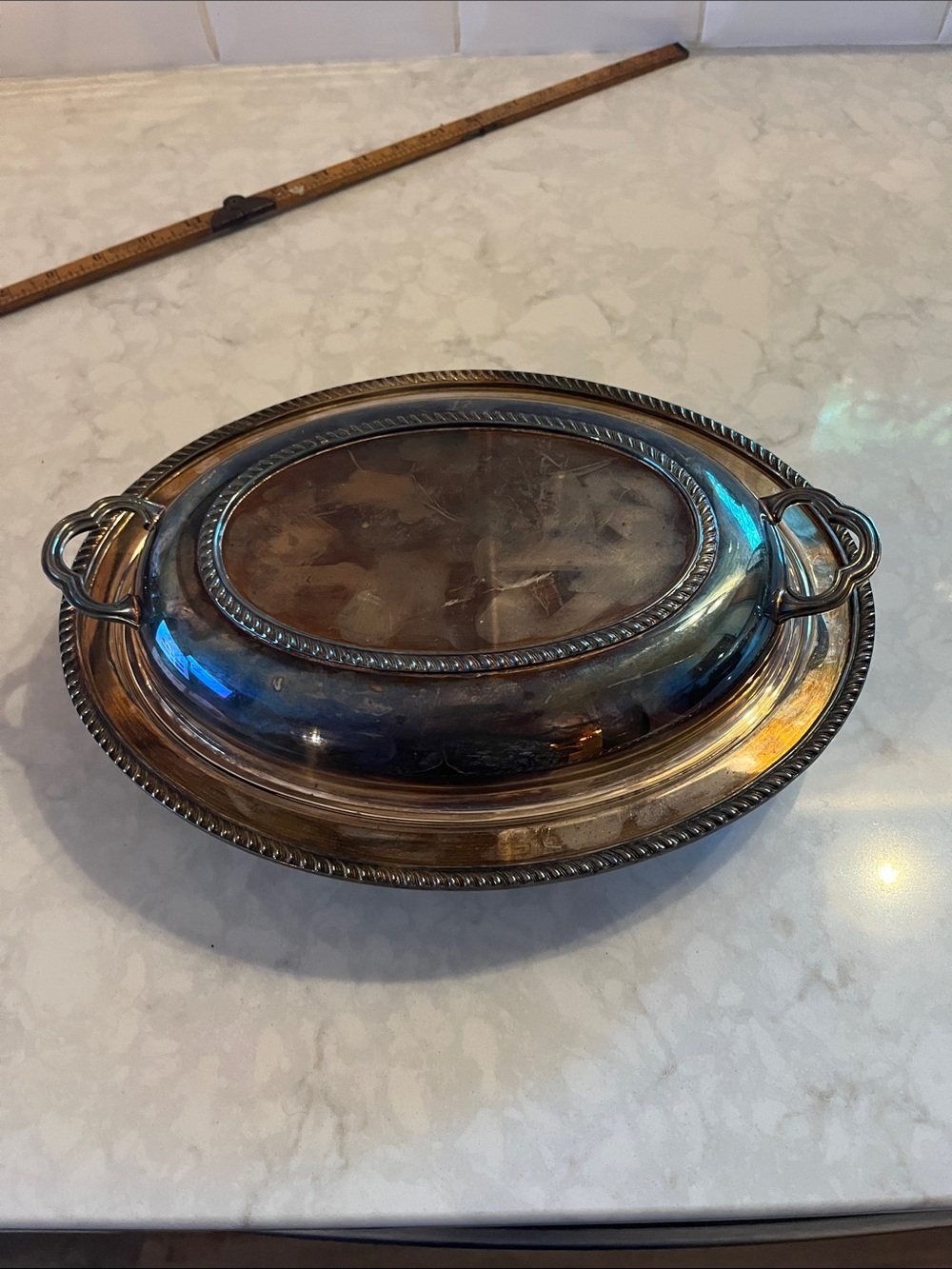 Vintage Poole Silver Co. #1892 silver plate Covered Serving Dish rope trim
